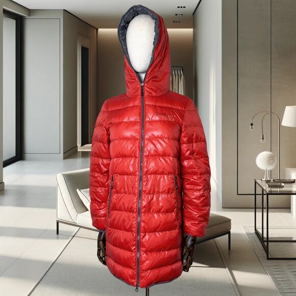 Women's Snowflying Knee-Length Down Jacket (Red) - Picture 1 of 7